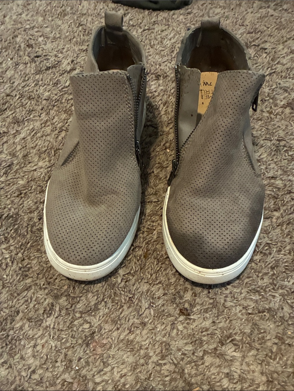 Women’s Grey Perforated Zip-Accent Casual Sneakers